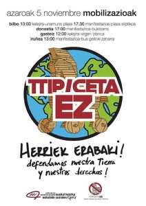 TTIP, CETA ez, herriek erabaki. Defendamos nuestra tierra y nuestros derechos. Manifestazioak