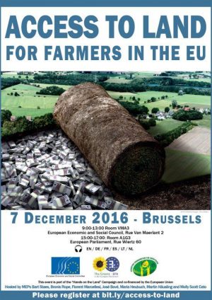 Conferencia y debate: Acceso a la tierra para los agricultores de la UE, desafíos y soluciones en el contexto de la creciente concentración de tierras