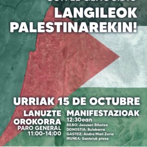 Paro general a favor de Palestina el 15 de octubre