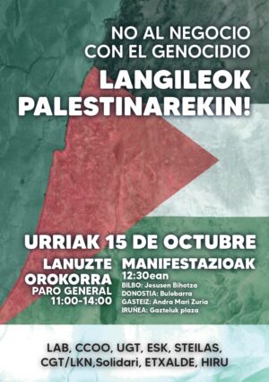 Paro general a favor de Palestina el 15 de octubre